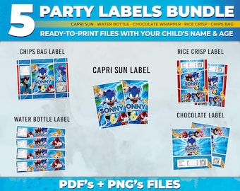 Personalized Sonic Birthday Party Labels Bundle (Digital Download)