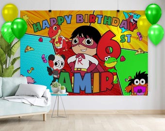 Personalized Ryan's World Birthday Backdrop (72x43 inches) (PDF)