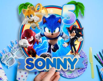 Sonic Birthday Cake Topper, Custom Sonic Party Decor (Digital Download)
