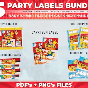 Personalized Poke Birthday Party Labels Bundle (Digital Download)