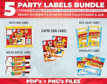 Personalized Poke Birthday Party Labels Bundle (Digital Download)