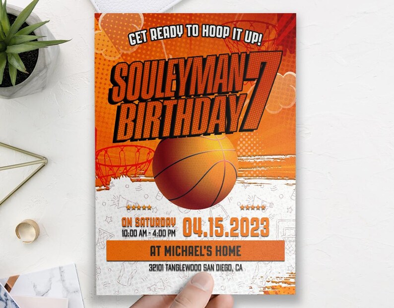 Printable Basketball Birthday Invitation Personalizable Sports Full ...