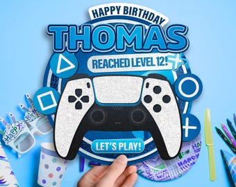 Personalizable Gaming kid gamer birthday decoration | Printable Play Videogame Station Cake Topper