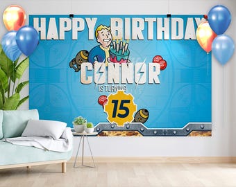 Fallout Birthday Backdrop, Personalized Party Banner (Digital Download)