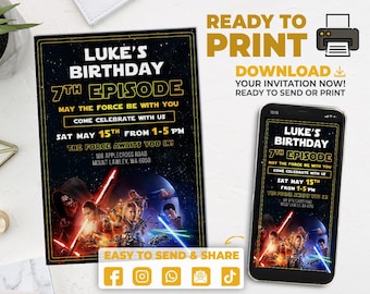 Stars Battle Birthday Invitation: Galaxy War Theme (PDF)