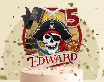Personalized Pirate Cake Topper – Birthday Party Decor (Digital Download)