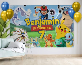 Personalized Pokemon Birthday Backdrop | Pika Theme Party (PDF)