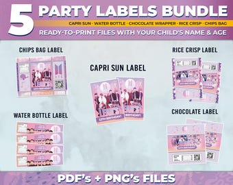 Editable BTS Party Labels Bundle, Kpop Birthday Decor (Digital Download)