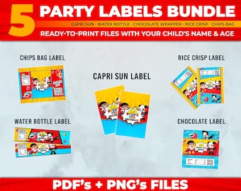 Ryan's Birthday Party Labels Bundle (Digital Download)