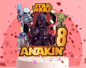 Galaxy Wars Birthday Cake Topper | Stars Birthday Cake Topper | Space Adventure Party Decoration | Personalized Name & Age