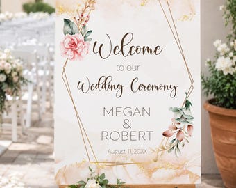 Personalized Wedding Welcome Sign – Elegant Floral Ceremony Decor (Digital Download)