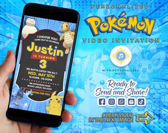 Personalized Poke Birthday Video Invitation | Animated Party Invite (Digital)