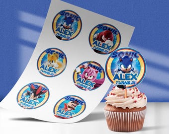 Sonic Birthday Cupcake Toppers – Video Game Theme Party Cake Picks (PDF & PNG Download)