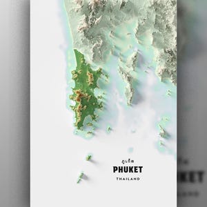 Carte topographique en relief ombré de PHUKET, Thaïlande, imprimable, papier A1