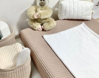 Copri fasciatoio per neonati – cotone a nido d’ape – fodera elasticizzata e asciugamano impermeabile – opzioni: solo fodera o set di asciugamani