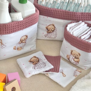 Cesto portaoggetti per neonati in cotone a nido d'ape – Cesto porta pannolini o salviette lavabili – Accessorio per fasciatoio Oeko-Tex fatto a mano
