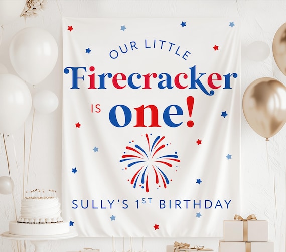 Our Little Firecracker is Turning One, Little Firecracker Birthday Banner, 4th of July 1st Birthday Sign, Memorial Day 1st Birthday Banner