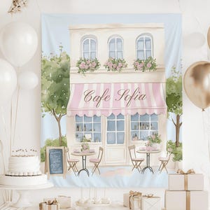 French cafe birthday decor Parisian bakery backdrop Paris themed party decorations Paris birthday banner