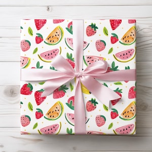Watercolor Fruit Wrapping Paper, Colorful Fruit Pattern Gift Wrap, Fresh Fruit Gift Wrap, Summer Fruit Paper, Tropical Fruit Wrapping Paper