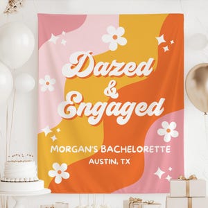 Dazed and Engaged Banner, Bachelorette Party Decorations Dazed and Engaged, Disco Theme Bachelorette, 70s Bachelorette Decor, Retro Bach