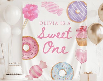 Sweet ONE Birthday Banner, Sweet One 1st Birthday Party Decorations, Donut First Birthday Decorations, Custom 1st Birthday Banner for Girl