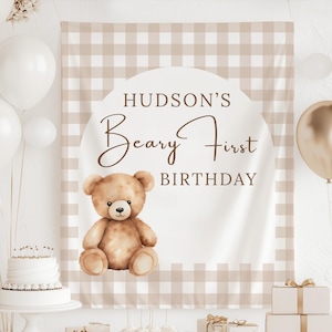 Beary First Birthday Decorations for Boys or Girls Teddy Bear 1st Birthday Banner Backdrop Party Ideas