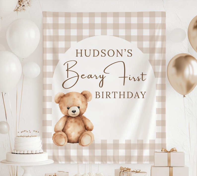 Beary First Birthday Decorations for Boys or Girls Teddy Bear 1st Birthday Banner Backdrop Party Ideas