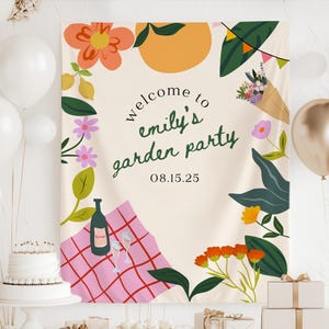 Garden Party Banner, Garden Party Fabric Banner, Garden Party Decorations , Floral Backyard Party Sign, Secret Garden Party Backdrop