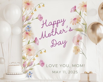 Happy Mothers Day Banner, Mothers Day Backdrop, Mothers Day Brunch Decorations, Mothers Day Brunch Sign, Floral Mother's Day Backdrop,