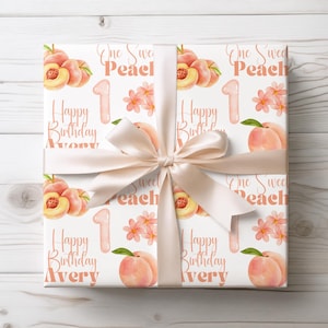 One Sweet Peach Wrapping Paper, One Sweet Peach Birthday Gift Wrap, Personalized 1st Birthday Wrapping Paper, One Sweet Peach Decorations