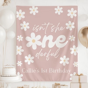 Isn't She Onederful Birthday Decor, Daisy 1st Birthday Backdrop, Onederful 1st Birthday Banner, Personalized 1st Birthday Sign