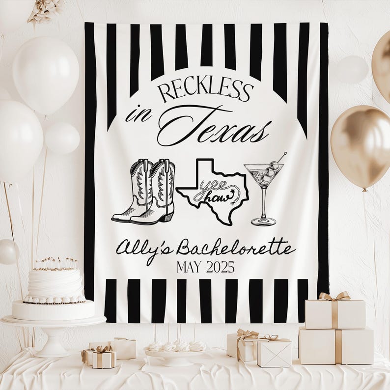 Austin bachelorette decor Reckless in Texas party banner cowgirl theme bachelorette decorations Texas bride sign
