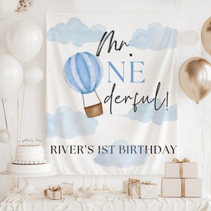 Mr Onederful Birthday Decorations, Mr Onederful Banner, Mr Onederful Birthday Backdrop, Onederful 1st Birthday Banner, Hot Air Balloon Sign