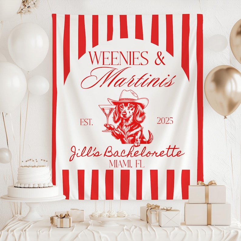Weenies and Martinis Themed Bachelorette Banner Funny Bachelorette Party Backdrop Custom Party Sign