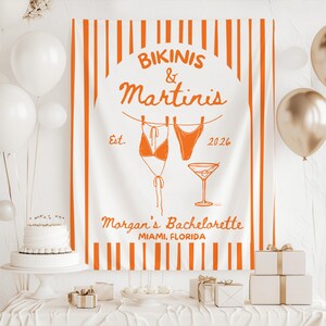 Martinis and bikinis bachelorette decor personalized bach club banner