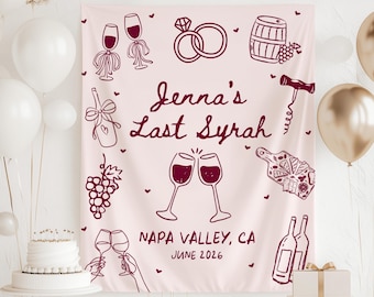 Banner de despedida de soltera con Syrah, decoración de despedida de soltera con Syrah, fondo de despedida de soltera en bodega, letrero personalizado de despedida de soltera en bodega, viñedo Bach