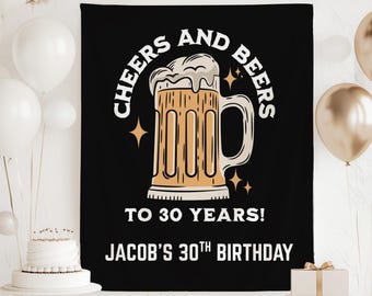 Striscione "Cin cin e birre per i 30 anni", cartello "Cin cin e birre per i 30 anni", decorazioni a tema birra per il 30° compleanno, striscione "Birra 30", sfondo per il 30° compleanno per lui