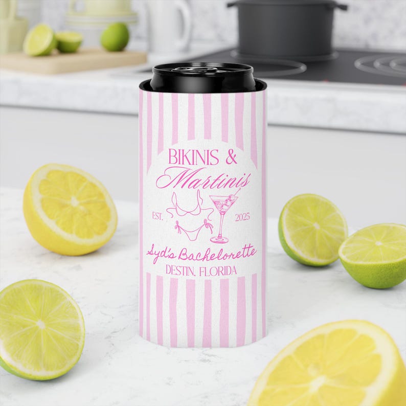 bikinis and martinis can cooler pink