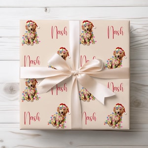 Golden Retriever Christmas Wrapping Paper Personalized, Christmas Golden Retriever Gift Wrap, Custom Name on Gift Wrap Golden Retriever Xmas