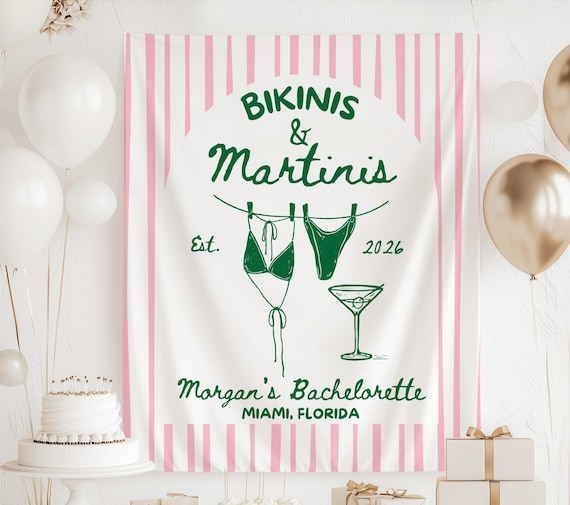 Bikinis and Martinis Bach Banner, Bikinis and Martinis Decor, Martinis and Bikini Decor, Custom Bachelorette Banner, Bach Club Banner