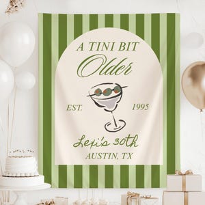 Ein etwas älteres Banner, Dirty Martini Banner, ANY AGE Martini Geburtstagsschild, 30. Geburtstagsbanner, Meilenstein Geburtstagsschild, Espresso Tini