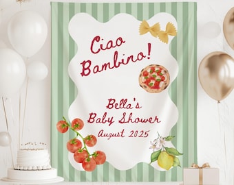 Ciao Bambino Babyparty Zeichen, Tomate-Babyparty-Banner, Ciao Baby-Baby-Dusche-Banner, Italienische Babyparty Dekor, Ciao Bambino Hintergrund