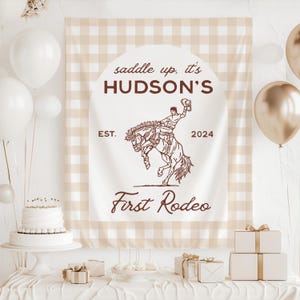 gingham first birthday banner