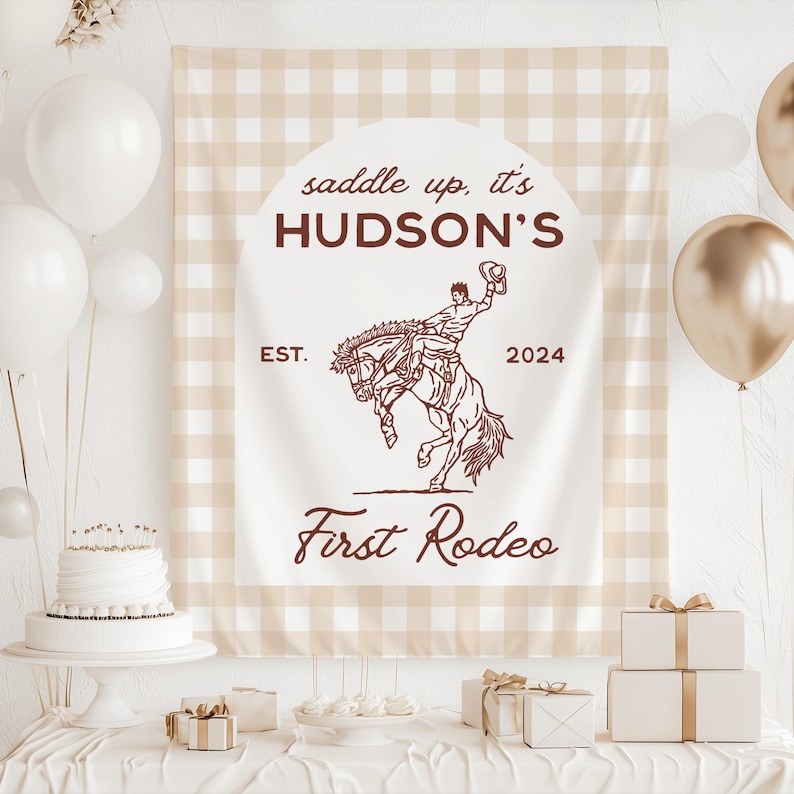 gingham first birthday banner