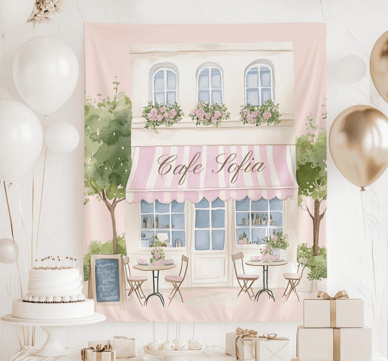 Paris cafe backdrop French bakery party decor Parisian patisserie sign Paris birthday decorations