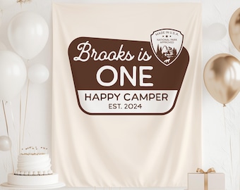 One Happy Camper Birthday Banner, National Park First Birthday Backdrop, Camp 1st Birthday Banner, Wild One Birthday Background