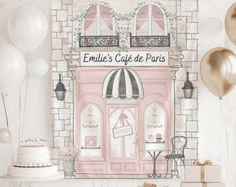 Pariser Cafe Kulisse, französische Party, personalisierte Paris Cafe Banner, französisches Cafe Schild, Patisserie Kulisse, Paris Geburtstagsschild