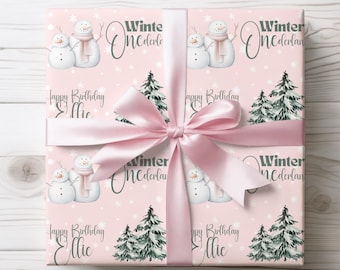 Winter ONEderland Gift Wrap, Winter Onederland Decoration, Winter Onederland Birthday Decor, Personalized 1st Birthday Wrapping Paper Girl