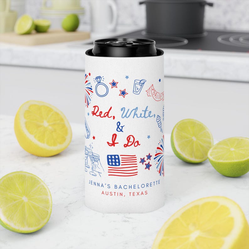 American Bride Can Cooler for Patriotic Bachelorette Party