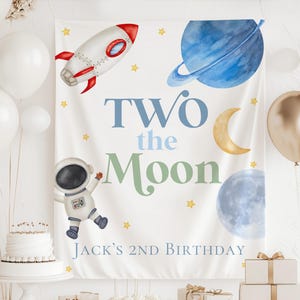 TWO The Moon Banner, Two the Moon Birthday Decor, Astronaut Birthday Decor, Outer Space Birthday Decorations, 2nd Birthday Banner